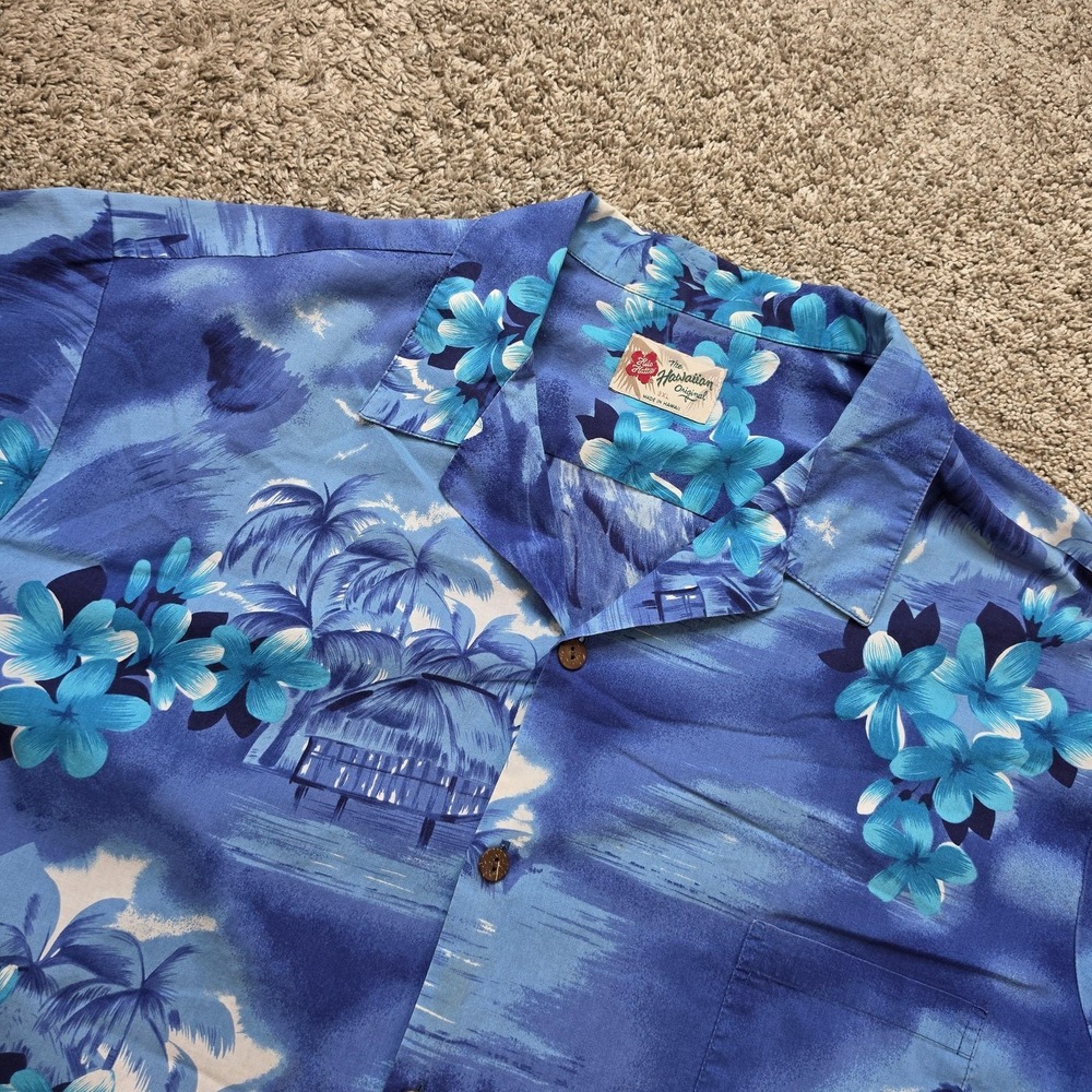 Hilo Hattie Hawaiian Shirt Mens 3XL Blue Floral Short Sleeve Button Up Camp XXXL